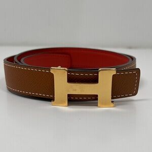 Hermes Mini Constance belt buckle & Reversible leather strap 24 mm Brown / Red